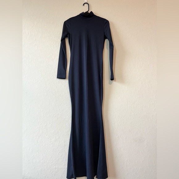 💎 Meenew Dark Blue Floor-Length Dress with Turtleneck and Long Sleeves 💎 - Picture 9 of 10